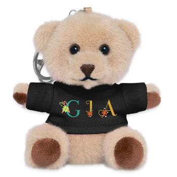 GIA Namenskunst mit gestickten Blumen - Teddy Schlüsselanhänger - Schwarz - Vorne