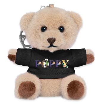 Poppy Name Art With Flowers Embroidered - Teddy Keyring - black - Front