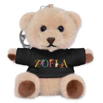 ZOFIA Name mit Blumen geschmückt - Teddy Schlüsselanhänger - Schwarz - Vorne