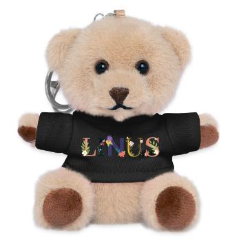 LINUS Name mit Blumen geschmückt - Teddy Schlüsselanhänger - Schwarz - Vorne