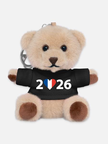 J’aime la France 2026, vacances en France 2026 - Porte-clés ourson - noir