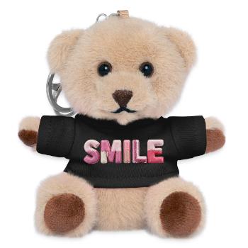 Plush Smile Lettering Patchwork Trend - Teddy Keyring - black - Front
