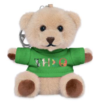 THEO Name Art With Flowers Embroidered - Teddy Keyring - green - Front