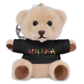 MILENA Name mit Blumen geschmückt - Teddy Schlüsselanhänger - Schwarz - Vorne