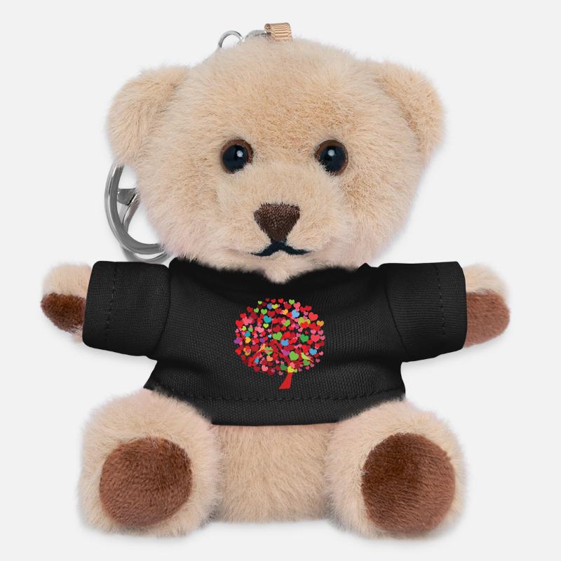 Herzbaum Illustration mit bunten Blättern - Teddy Schlüsselanhänger - Schwarz