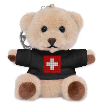 Swiss Flag - Beaded Mosaic - Teddy Keyring - black - Front