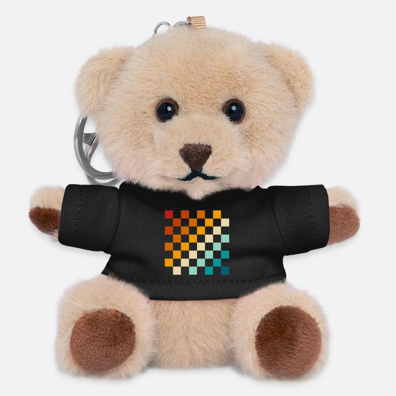 Retro-Schachbrett - Teddy Schlüsselanhänger - Schwarz