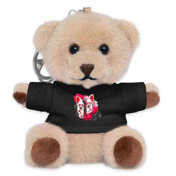 Blumenmuster japanisch, Kitsunemaske Hälften - Teddy Schlüsselanhänger - Schwarz - Vorne