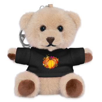 Kürbis in herbstliche Farben,Herbstlaub & Graffiti - Teddy Schlüsselanhänger - Schwarz - Vorne