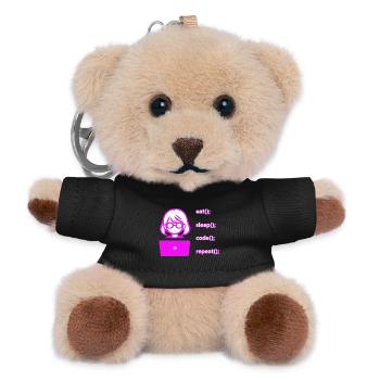 eat sleep code repeat Frau Computer - Teddy Schlüsselanhänger - Schwarz - Vorne