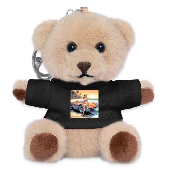 Mädchen mit Auto und Traumnatur 3 - Teddy Schlüsselanhänger - Schwarz - Vorne