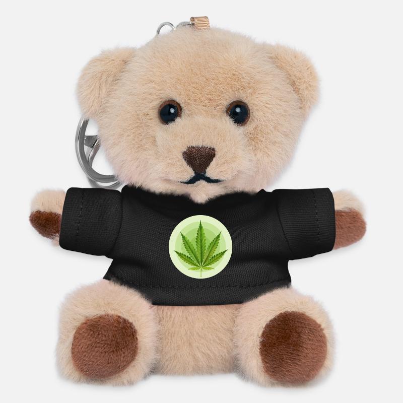 Circular Grafic Cannabis Leaf - Teddy Keyring - black
