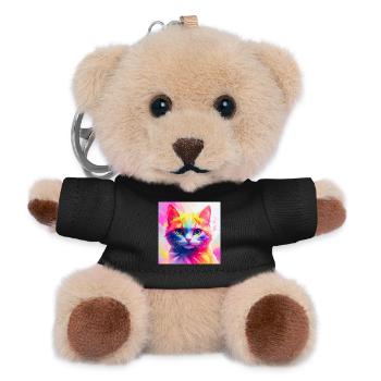 Vibrant Rainbow Cat Artwork - Teddy Keyring - black - Front