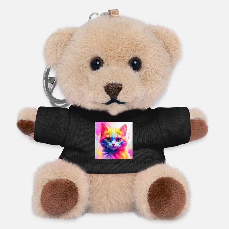 Lebendiges Regenbogenkatzen-Kunstwerk - Teddy Schlüsselanhänger - Schwarz