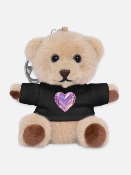 3D Glas Herz Lila - Teddy Schlüsselanhänger - Schwarz