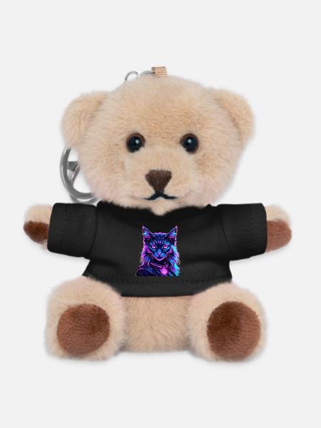 Neon Space Cat Cat Portrait - Teddy Keyring - black