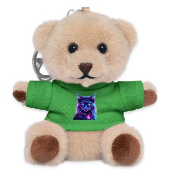 Neon Space Cat Cat Portrait - Teddy Keyring - green - Front