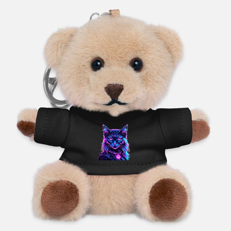 Neon Space Cat Cat Portrait - Teddy Keyring - black