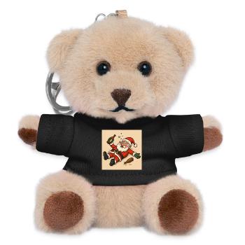 Humorvoller Weihnachtsmann mit Flaschentrinken - Teddy Schlüsselanhänger - Schwarz - Vorne