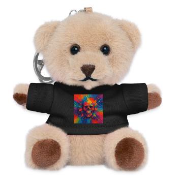 Bunter Totenschädel Farbspritzer Shirt - Teddy Schlüsselanhänger - Schwarz - Vorne