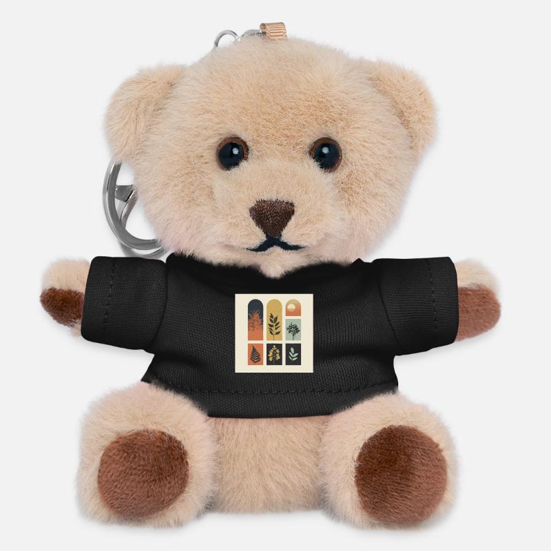 Autumn Botanicals Grid - Teddy Keyring - black