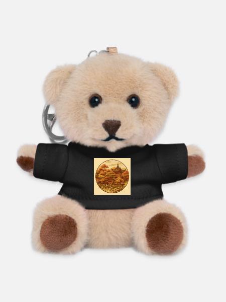 Autumnal Zen pagoda in a circle - Teddy Keyring - black
