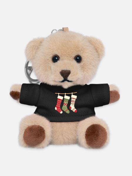 Three Stockings Christmas Pattern - Teddy Keyring - black