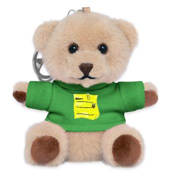 Yellow Notepad – Paper Clip & Fake Bow Tie - Teddy Keyring - green - Front