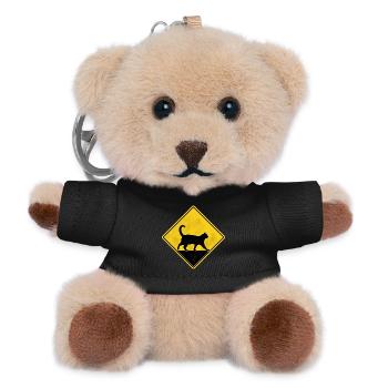 Katzen-Gelbes Straßenschild - Teddy Schlüsselanhänger - Schwarz - Vorne