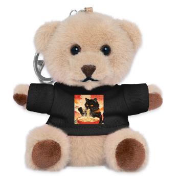 Cute Cat Ramen Noodles Japan Wave Gift - Teddy Keyring - black - Front