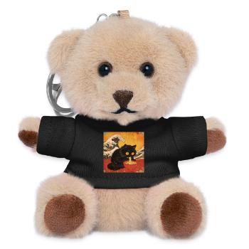 Japan Cat Ramen Noodles Retro Wave Pattern - Teddy Keyring - black - Front