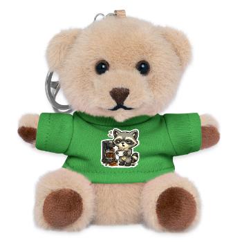 Coffee Raccoon – Müder Waschbär mit Kaffeemaschine - Teddy Schlüsselanhänger - Grün - Vorne