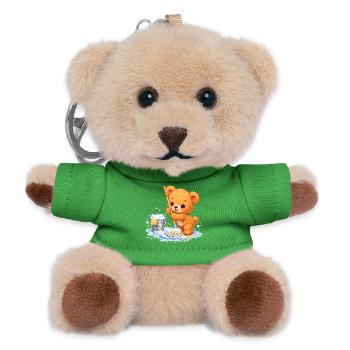 Kinder Shirt Bär putzt Frühjahrsputz süß  - Teddy Schlüsselanhänger - Grün - Vorne