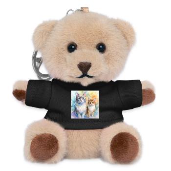 Aquarell-Katzen-Porträt - Teddy Schlüsselanhänger - Schwarz - Vorne
