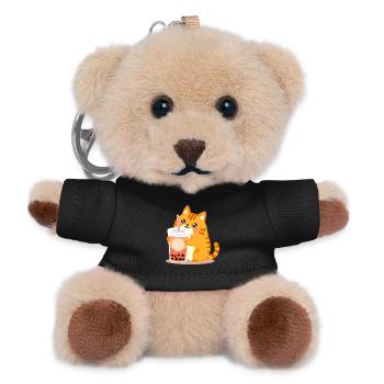 Chat Kawaii mignon avec bubble tea - Porte-clés ourson - noir - Devant