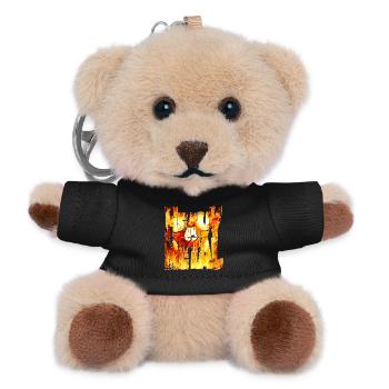 Flammender Schädel Heavy Metal Schriftzug - Teddy Schlüsselanhänger - Schwarz - Vorne