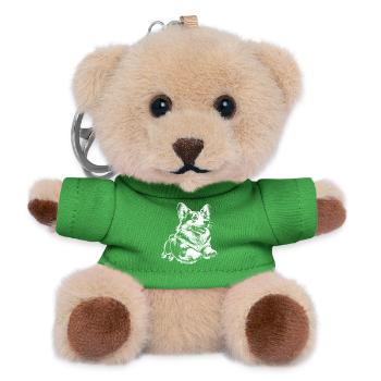 Cheerful Corgi in Jump - Black and White Portrait - Teddy Keyring - green - Front