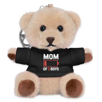 Mom of 3 Boys Battery Power - Teddy Keyring - black - Front