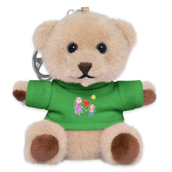 Mutter und Tochter – Herzzeichnung des Kindes - Teddy Schlüsselanhänger - Grün - Vorne