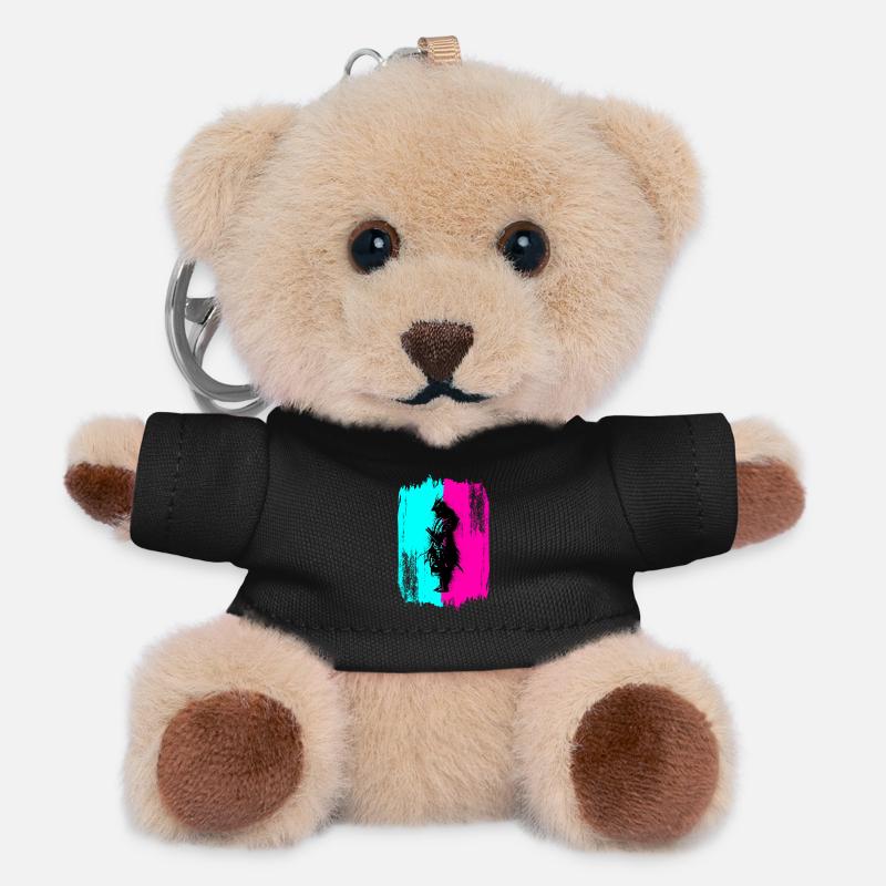 Black Samurai In A Turquoise And Pink Frame - Teddy Keyring - black