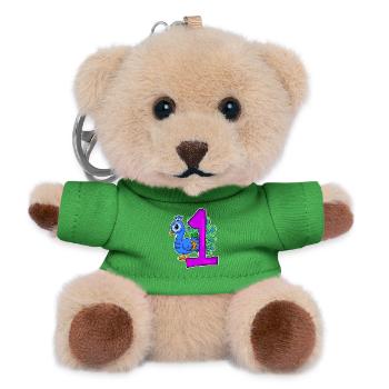 Zahl 1 Nummer Eins - Blauer Pfau Motiv - Teddy Schlüsselanhänger - Grün - Vorne