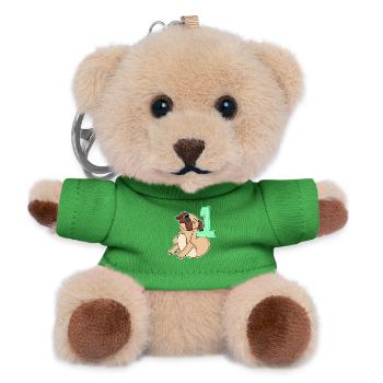 Zahl 1 Nummer Eins - Mops Hund Motiv - Teddy Schlüsselanhänger - Grün - Vorne