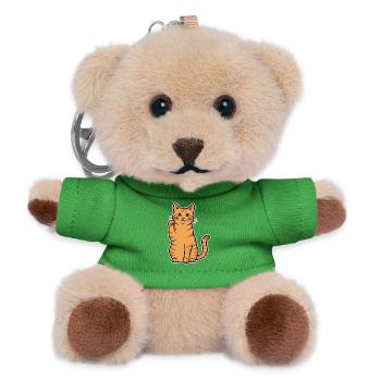 Red Cat Tabby Maneki-Neko Hi Portrait - Teddy Keyring - green - Front