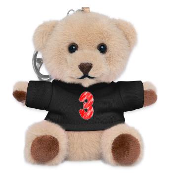 Drei - 3 - Nummer 3 - Zahl 3 Rot Muster - Teddy Schlüsselanhänger - Schwarz - Vorne
