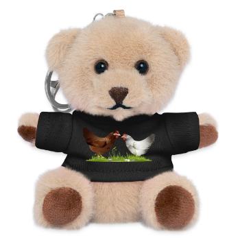zwei freilaufende Hühner auf einer grünen Wiese - Teddy Schlüsselanhänger - Schwarz - Vorne