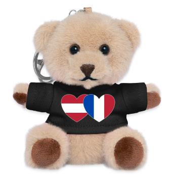 Austria France Flag Heart - Teddy Keyring - black - Front