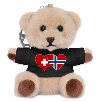 Schweiz Norwegen Flagge Herz - Teddy Schlüsselanhänger - Schwarz - Vorne