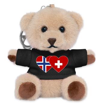 Norwegen Schweiz Flagge Herz - Teddy Schlüsselanhänger - Schwarz - Vorne