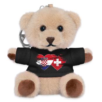 Croatia Switzerland flag heart used - Teddy Keyring - black - Front