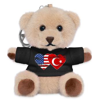 Turkey USA flag heart used - Teddy Keyring - black - Front